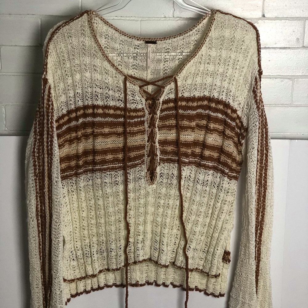 Cream and cognac Crochet Free People sweater